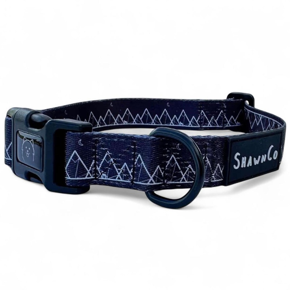 ShawnCo Black Dog Collar with White Mountain Design